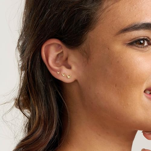 3 Pair Tiny Flat Back Earrings for Women - 14K Gold/White Gold Plated Dainty Cute Small Screw Flatback Stud Earring, Everyday Wear Gift - color: Butterfly Flat-4/5/6mm Gold