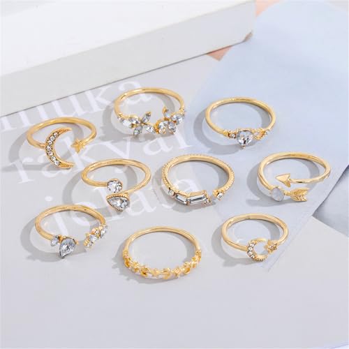 Knuckle Rings Set for Women,Simple Dainty Stackable Finger Ring Pack Minimalist Cute Butterfly Moon Heart Rings Boho Statement Jewelry Size Mixed - style: Style-B