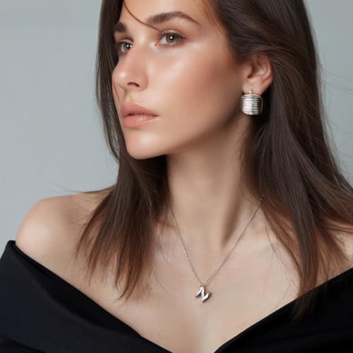 RENAIZ Bold Statement Hoop & Stud Earrings for Women – 14K Gold & Rhodium Plated Maximalist Jewelry, Chunky Geometric Boho Earrings, Hypoallergenic Non-Tarnish Trendy Gift - color: White Gold, style: Chunky