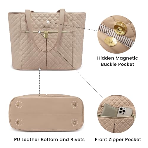 LOVEVOOK Laptop Bag for Women 15.6 inch,Diamond Quilted Work Tote Bags Womens Laptop Computer Shoulder Bags,Stylish Travel Tote Bags Laptop Purse Briefcase Handbag with Clutch Purse,Khaki - color: Khaki(quilted), size: 15.6 Inch