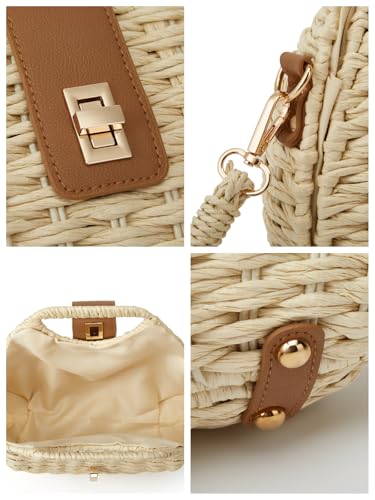 Handmade Straw Woven Bag Beach Clutch Purses Women Vacation Shell Shoulder Crossbody Summer Dumpling Handbag Basket Tote - color: A-beige