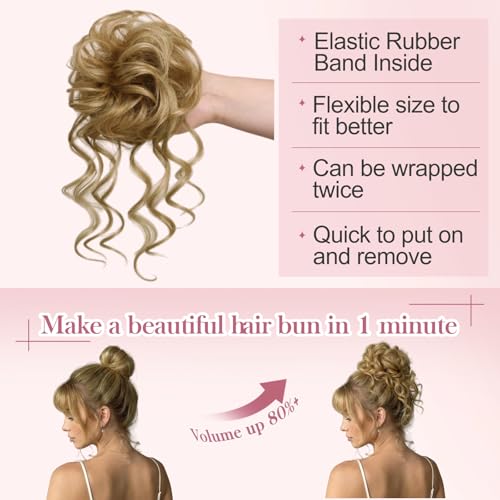 Real Human Hair Messy Bun Piece for Women Messy Buns Extension Scrunchie Updo Chignon Fullness Bun Extensions for Thin Hair Lightweight Daily Updos Hairpiece with Tendrils Golden Blonde - color: Golden Blonde