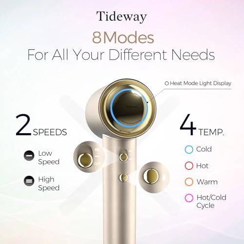 Tideway Hair Dryer Professional High-Speed Ionic Blow Dryer 110,000 RPM, Compact Hair Dryer with Magnetic Diffuser, Fast Drying with Brushless Motor Low Noise Smart Temperature Control-H11 - color: Gold