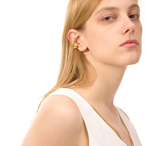 Ear Cuffs Non Piercing - Chunky Gold Ear Cuff Clip on Cartilage Earrings Non Tarnish Fake Earrings No Pierced Fashion Accessories Trendy Gold Jewelry Gifts - style: Gold-Middle