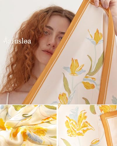 Saiusloa Neck Scarf For Womens Silky Head Scarves Hair Bandanas Square Scarf Fashion Accessories lightweight - color: 3-yellow Iris