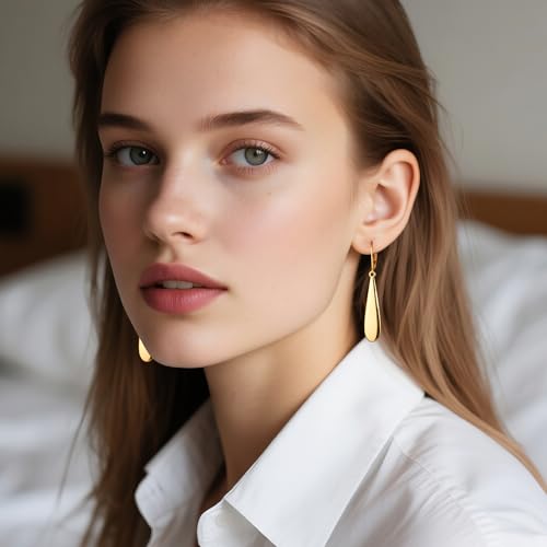 Silver Long Teardrop Dangle Earrings for Women, 14K Gold Plated Hypoallergenic Drop Leverback Earrings, Trendy Long Teardrop Dangle Earings for Jewelry Gifts - color: A-14K Gold