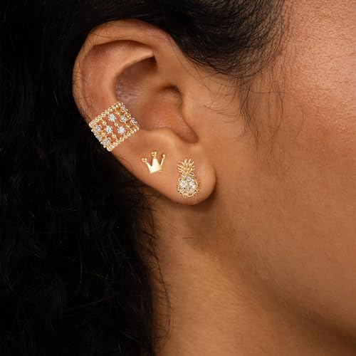 MTMY Gold Ear Cuff Earring for Women 14K Gold Plated Cubic Zirconia Non-Pierced Clip on Cartilage Chunky Ear Cuffs Hypoallergenic Jewelry - style: 5cz / pair