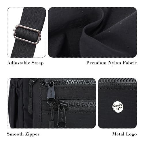 AOCINA Crossbody Bags for Women Multi Pocket Nylon Lightweight Ladies Purses Messenger Shoulder Handbags Satchel Travel Bag - color: Black, size: Large