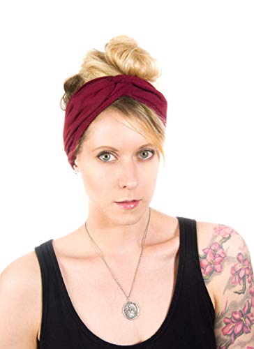 Twist Headband Extra Wide Scrunch Turban (Burgundy) - color: Burgundy