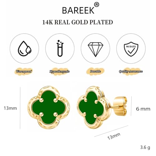 Elegant Black Onyx Clover Stud Earrings, 14K Gold Plated Four Leaf Hypoallergeinc Stud Stainless Steel Flower Earring Lucky Simple Jewelry Gift for Women Shiny Multiple Onyx Colors - color: Green Clover Stud Earrings