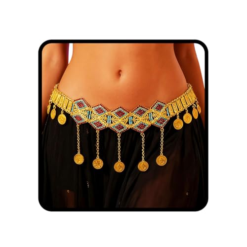 ELABEST Gold Waist Chain Rhinestone Belly Dance Chain Crystal Tassel Dance Jewelry for Women - style: Gold-B