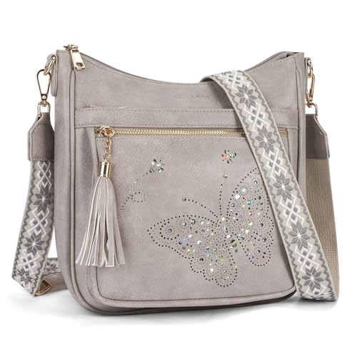 KITEVIUN Medium Crossbody Bags for Women Trendy, Women's Butterfly Shoulder Handbags with Tassel - color: 004-gray
