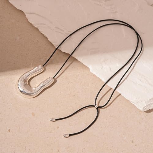 Frodete Statement Necklace for Women Chunky Gold Necklaces Long Pendant Necklace Boho Necklaces Gold Pendant Jewelry Cowboy Chic Style Cowgirl Outfit - color: Z5:Silver U Necklace