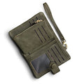 AOXONEL Women's Small Bifold Leather wallet Rfid blocking Ladies Wristlet with Card holder id window Coin Purse - color: Army Green