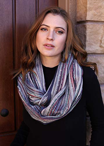 Anika Dali (15 Colors) Shimmer Sparkle Infinity Scarf, Women's Festival Bliss Lightweight Fashion Shawl - color: Monet Blue Scarlet