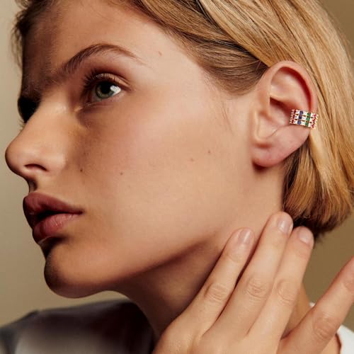 FETTERO Ear Cuff Earrings for Women Non Piercing 14K Gold Plated Ear Cuffs for Non Pierced Ears Clip on Cartilage Earring Ligthweight Fake Earrings | Single - style: Colorful stone
