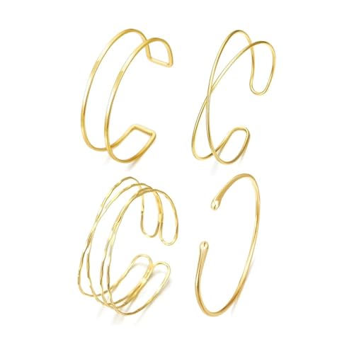 Long tiantian Gold Arm Cuff Upper for Women Bangle Bracelets Upper Arm Cuff Bracelet Trendy Armband Beach Jewelry Trendy Stuff Gifts - color: gold-4pcs
