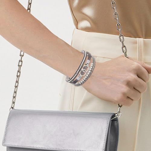 Long tiantian Leather Bracelets for Women Warp Bracelet Stackable Boho Layered Bracelet Chunky Heart Trendy Birthday Gifts for Her - color: B27:2 Beaded Bracelets Set for Women(Silver)