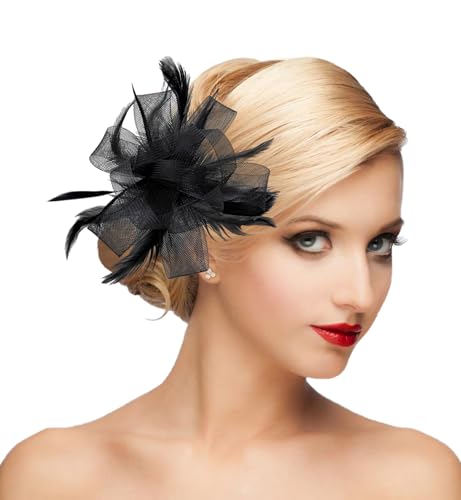 dressfan Womens Fascinator Hat Headpiece 20s Vintage Wedding Hair Accessories for Derby/Wedding/Cocktail/Tea Party - color: Black