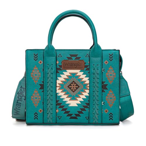 Wrangler Tote Bag for Women Western Purse and Aztec Satchel Handbag - color: Aztec Turquoise