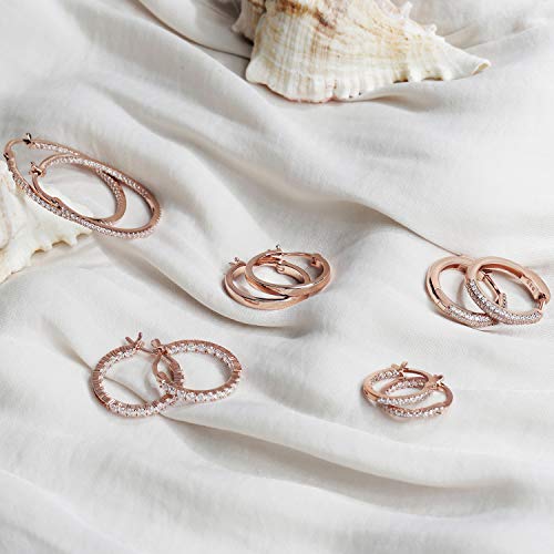 PAVOI 14K Gold Plated 925 Sterling Silver Posts Cubic Zirconia Hoop Earrings for Women | Halo CZ Gold Huggie Hoops - color: Rose Gold, size: 20 Millimeters