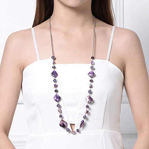 PEARL&CLUB Long Beaded Necklaces For Women - Sweater Chain Fashion Jewelry Necklace Gifts For Women - color: 35-Purple