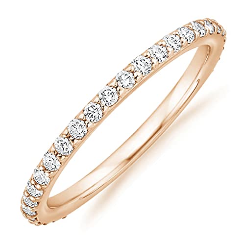 PAVOI 14K Gold Plated Eternity Ring | Stackable Cubic Zirconia Gold Band Ring | Dainty Diamond-Inspired Womens Wedding Jewelry - color: Rose Gold, size: 4