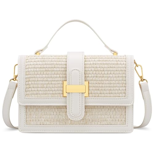 KKXIU Crossbody Bags for Women - Top Handle Purses for Lady, Leather Handbags Shoulder Clutch with Adjustable Shoulder Strap - color: A-white