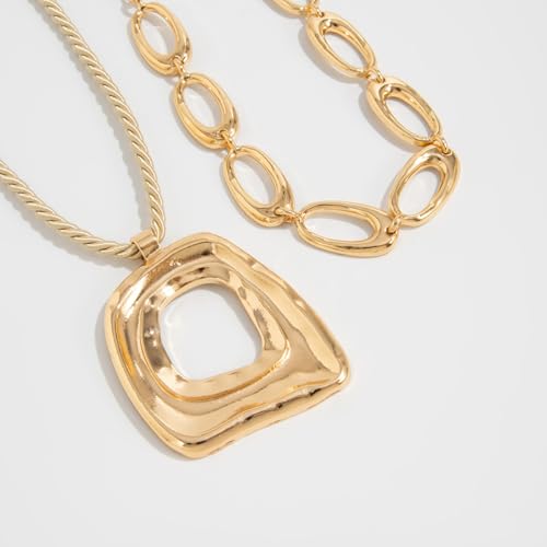 Chunky Necklace Stack Big Statement Necklace for Women Layered Large Oval Circle Cross Necklaces Stackable Boho Necklaces for Women Chunky Jewelry - style: A - oval