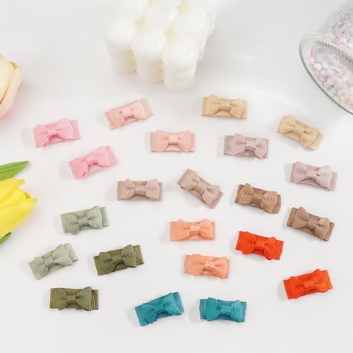 CÉLLOT 40pcs Mini 1.2" Grosgrain Ribbon Snap Clips - Tiny Fine Thin Hair Bows in Pairs for Baby Girls, Toddlers, and Infants - color: 40pcs/20color