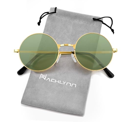 NACHLYNN Round Hippie Sunglasses Metal Border Circle Hippie Glasses UV380 Protection 70s Sunglasses for Men Women Party Favor - color: Deep Green