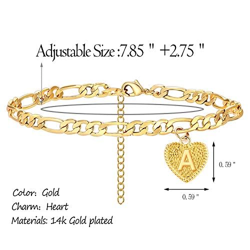 Initial Ankle Bracelets for Women Gold Anklets for Women Trendy Summer Beach Vacation Jewelry Cuba Paperclip Anklets Dainty Link Chain Anklets Foot Jewelry - style: 2Gold Heart V