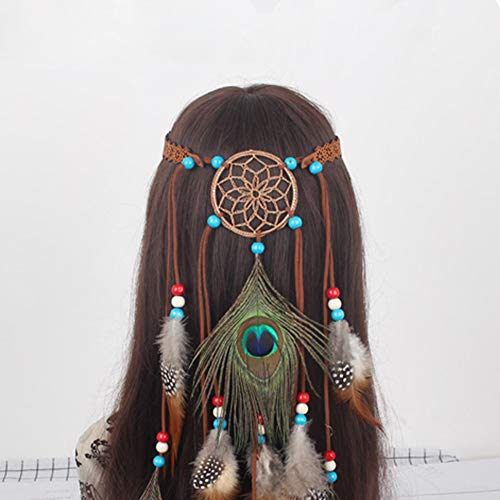 WLBON Halloween Boho Feather Headband Hippie Indian Hair Hoops Bands Tassel Bohemian Headpiece Hairband Women Christmas Wedding Holiday Festival Masquerade Cosplay Dress Up Birthday Party Accessories - color: Dreamcatcher