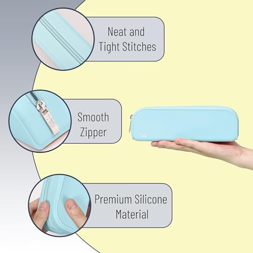 Mr. Pen- Silicone Pencil Case, Aesthetic Pencil Bag for Women, Makeup Pouch | Multifunctional Pouch for Stationery, Cosmetics and Electrical Goods Storage - color: Light Blue