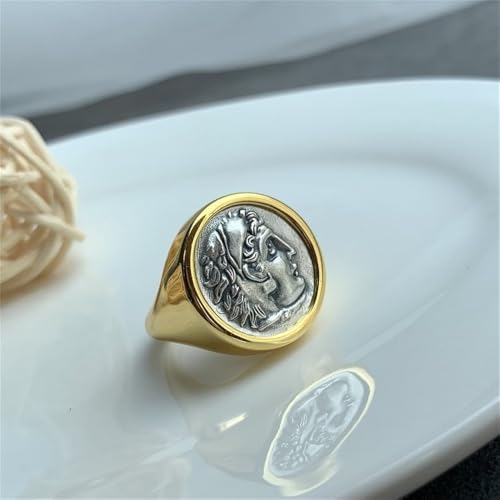 Antique Gold-Tone Hercules Rings for Women Men Unique Retro Pinky Signet Hip Hop Punk Finger Band Statement Thumb Middle Knuckle Ring Fashion Comfort Fit Personalise Greek Mythology Jewelry for Husband