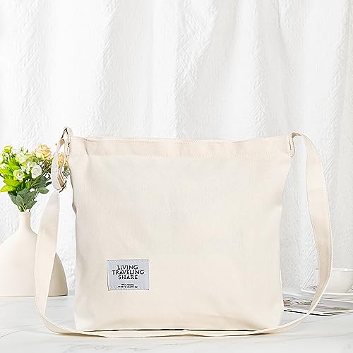 Covelin Women's Retro Large Size Canvas Shoulder Bag Hobo Crossbody Handbag Casual Tote - color: Beige