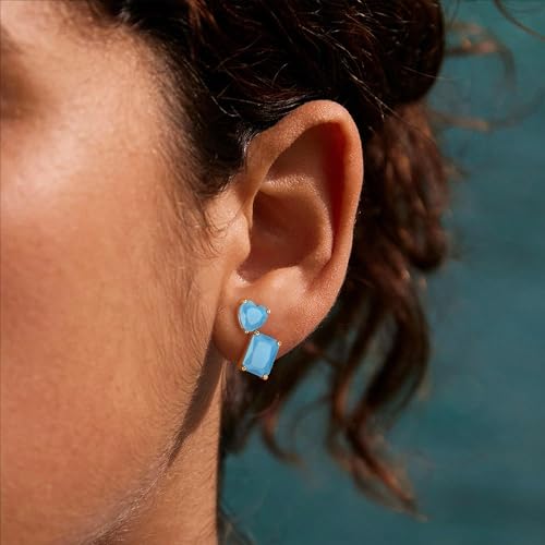 Turquoise Stud Earrings for Women, 14K Gold Plated Created Gemstone Minimal Design Everyday Boho Jewelry Gifts - style: Heart Square