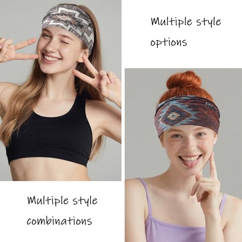 6 Pack Boho Style Women's Headbands, Non slip Fashion Wide Elastic hairband, Daily Sports Yoga Workout Women's Hair Bands,Floral Print-Retro Style - color: Type 7