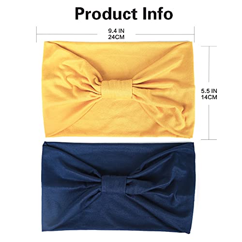 GiLi 2 Pack Wide Headbands for Women Boho African Knotted Non Slip Fashion Hair Bands Yoga Running Sports Workout Gym Head Wraps Elastic Soft Cotton Cloth Turbans Bandana for Girls(Yellow,Navy) - color: 2 Color (Navy+Yellow)