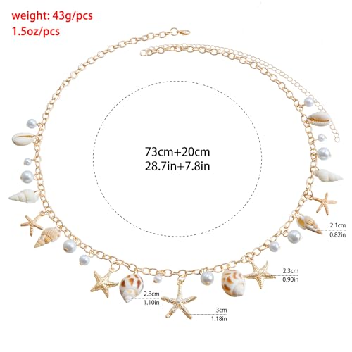Gold Starfish Seashell Waist Chain Belt for Women Boho Mermaid Pearl Body Chain Summer Beach Vacation Bikini Jewelry Accessories - style: Starfish and conch
