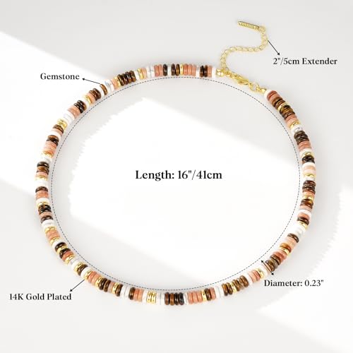 KissYan Boho Beaded Choker Necklace for Women, Gemstone Choker Natural Stone Freshwater Pearl Surfer Necklaces 14K Gold Plated Summer Beach Handmade Jewelry - color: N-Sunstone
