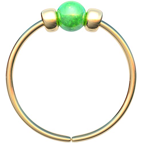 925 Sterling Silver & 14K Gold Filled Nose Ring Hoop Handmade Piercing Jewelry For Women - 24 Gauge 2mm,7mm Tiny Nose Ring with Opal - Gift Ready - color: Green Opal Gold