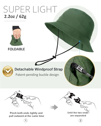 Water-Resistant Bucket Hat for Women Men Rain Hat UPF 50+ Boonie Sun Hat Foldable Summer Floppy Fishing Safari Hats - color: Army Green