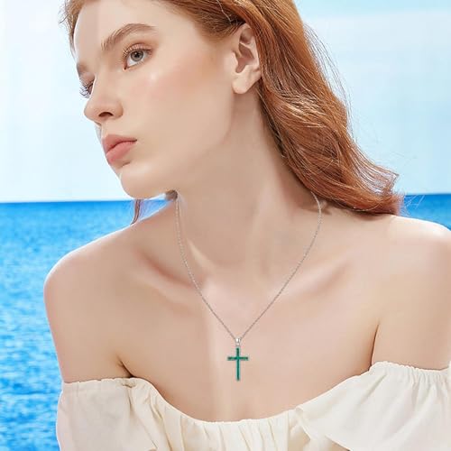 Cross Necklace 925 Sterling Silver Turquoise Christian Pendant Religious Cross Jewelry Christmas Gifts for Women Men - style: Malachite