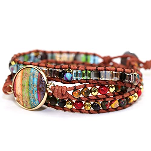 Women Wrap Bracelet Boho Natural Jasper Crystal Stone Beads Strand Bracelets - color: Colored Agate