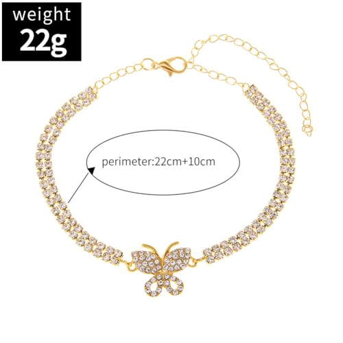 Gold Ankle Bracelets For Women Rhinestone Pendant Butterfly Tennis Anklet Bracelets Summer Foot Chain Jewelry - color: rose goldB