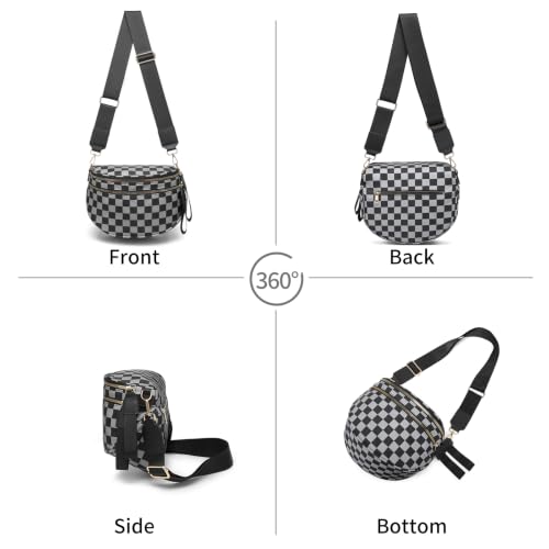 Checkered Crossbody Bag for Women Bum Bag Spacious Nylon Fanny Packs Cross Body Shoulder Purses Bag Handbags - color: Dark Gray Checkered