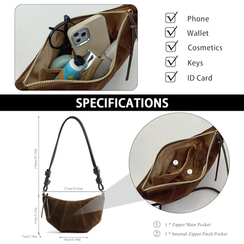 Suede Bags for Women Small Suede Purses Crescent Bag Crossbody Shoulder Bag Trendy Tote Handbags - color: A Suede Coffee