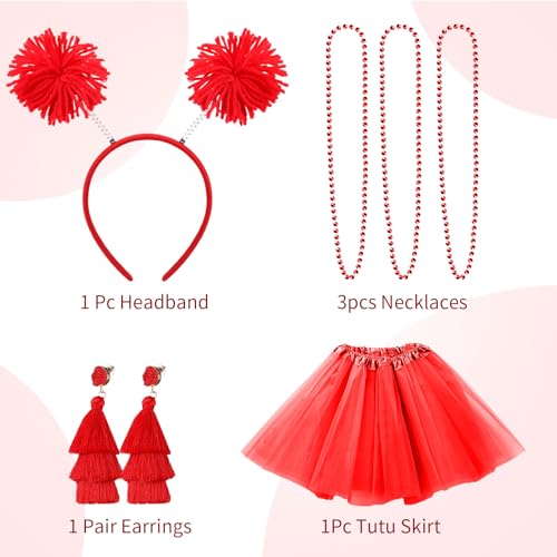 Hicarer 6 Pcs 4th of July Tutu Set Women Red White and Blue Accessories 250th Tutu Patriotic Costume Independence Day Favors - color: Red