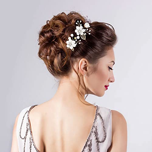 inSowni -20 Pack White Dusty Pink Blue U Shape Flower Shape Pearl Spiral Hair Combs Hair Bridal Accessories - color: 20 Pack White Flower Hair Combs and Pearl Hair Pins Accessories Set for Wedding Bridals Prom
